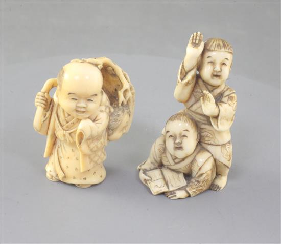 Two Japanese ivory okimono, 19th / early 20th century, height 5.5cm